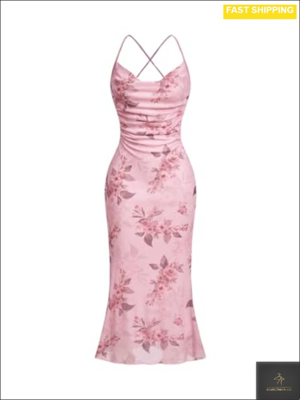 Floral Mesh Cami Dress Long Bodycon Ruched Cocktail Wedding Guest